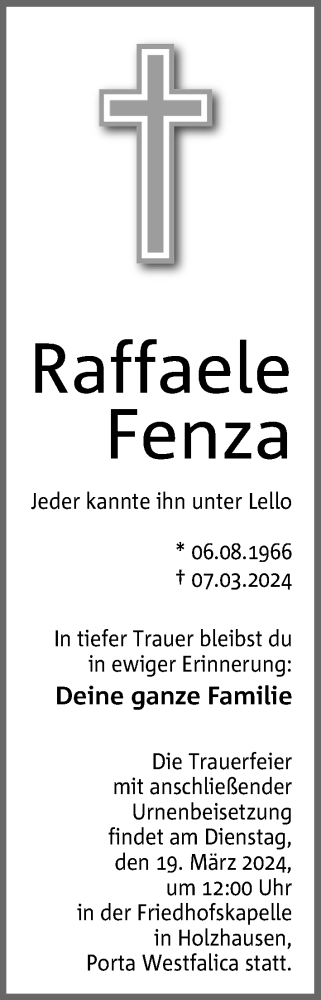  Traueranzeige für Raffaele Fenza vom 16.03.2024 aus 4401