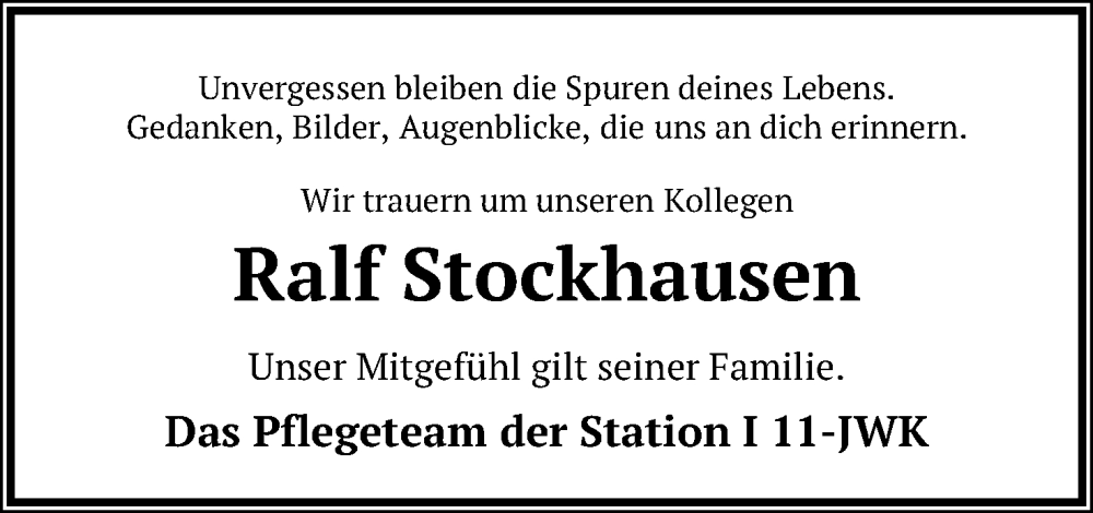  Traueranzeige für Ralf Stockhausen vom 16.03.2024 aus 4401