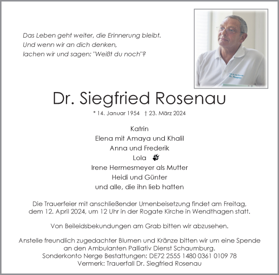 Anzeige von Siegfried Rosenau von 4401
