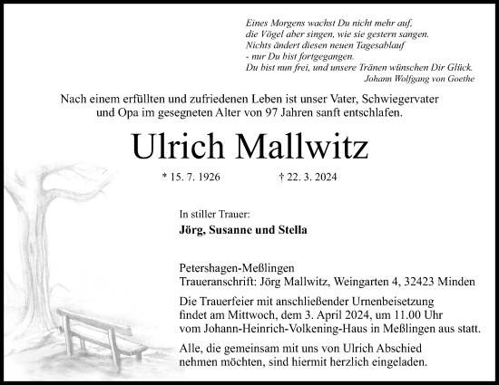 Anzeige von Ulrich Mallwitz von 4401