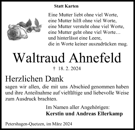 Anzeige von Waltraud Ahnefeld von 4401