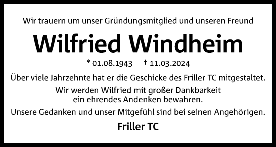 Anzeige von Wilfried Windheim von 4401