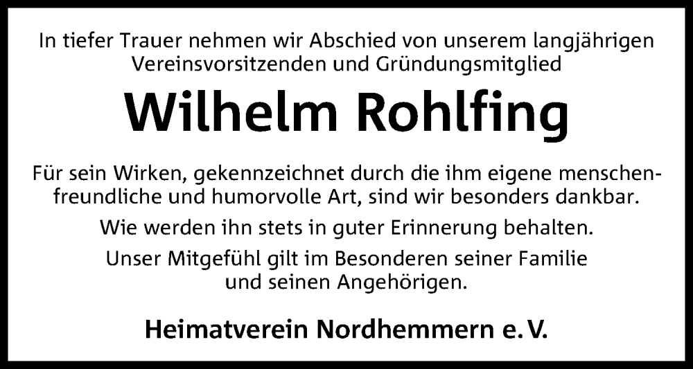 Traueranzeige für Wilhelm Rohlfing vom 20.03.2024 aus 4401