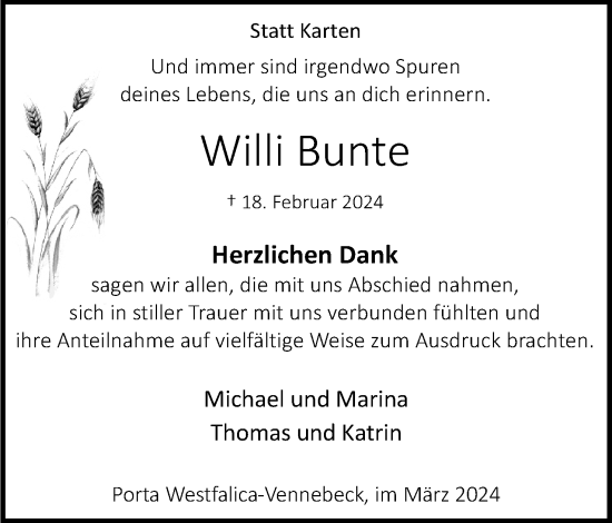 Anzeige von Willi Bunte von 4401