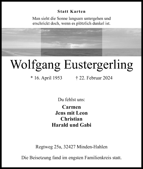 Anzeige von Wolfgang Eustergerling von 4401