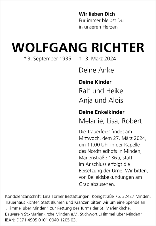 Anzeige von Wolfgang Richter von 4401