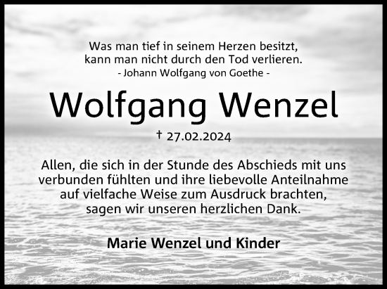 Anzeige von Wolfgang Wenzel von 4401