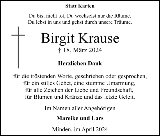 Anzeige von Birgit Krause von 4401