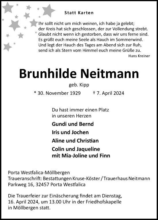 Anzeige von Brunhilde Neitmann von 4401