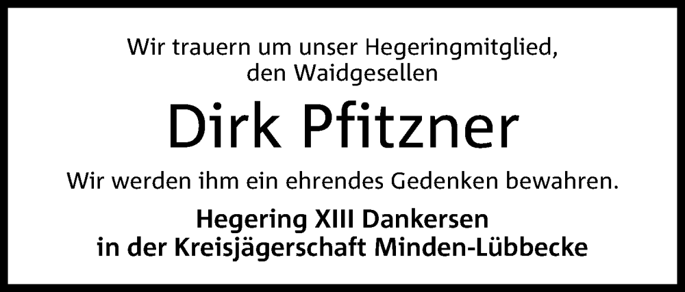  Traueranzeige für Dirk Pfitzner vom 13.04.2024 aus 4401