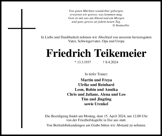 Anzeige von Friedrich Teikemeier von 4401