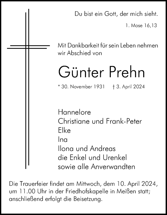 Anzeige von Günter Prehn von 4401