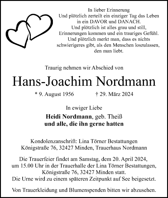 Anzeige von Hans-Joachim Nordmann von 4401