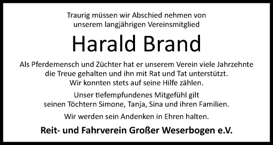 Anzeige von Harald Brand von 4401