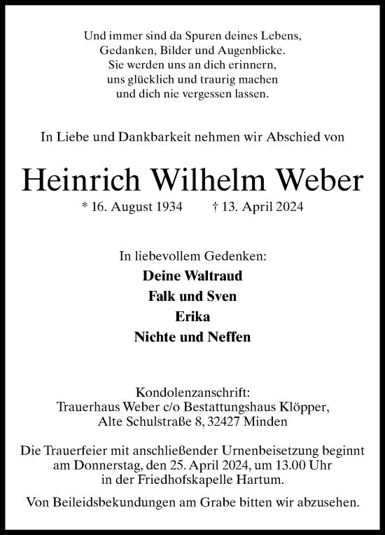 Anzeige von Heinrich  Weber von 4401