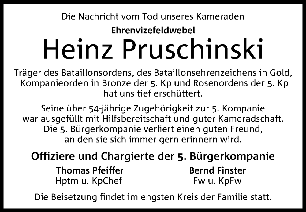  Traueranzeige für Heinz Pruschinski vom 13.04.2024 aus 4401