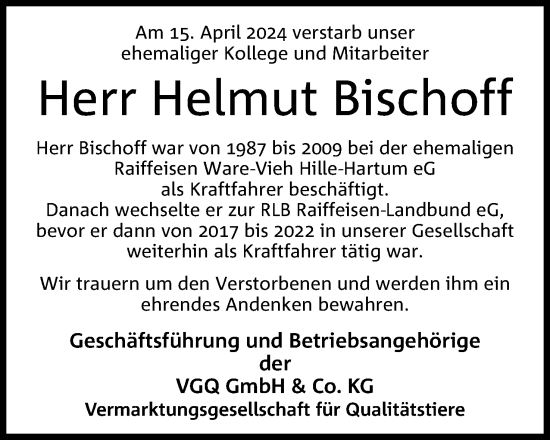 Anzeige von Helmut Bischoff von 4401