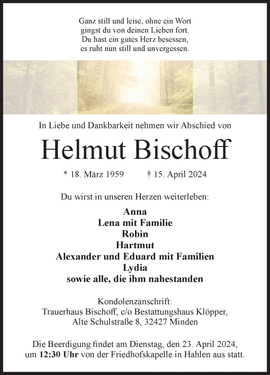 Anzeige von Helmut Bischoff von 4401