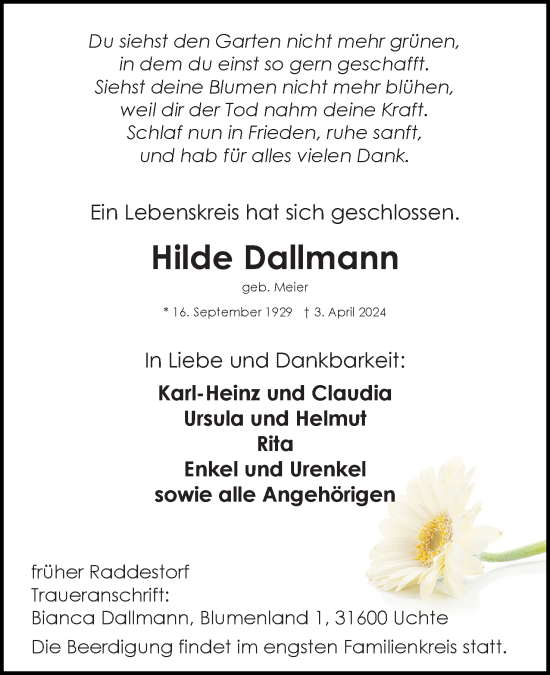 Anzeige von Hilde Dallmann von 4401