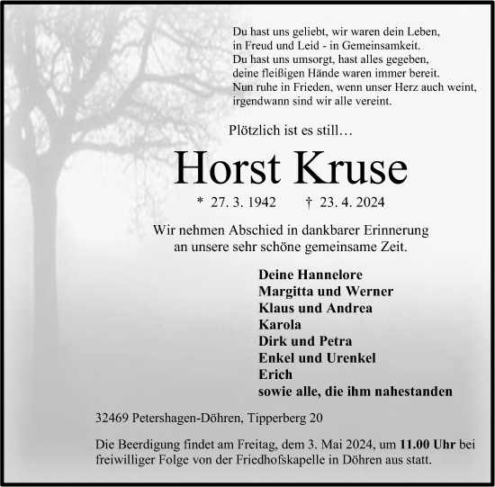 Anzeige von Horst Kruse von 4401