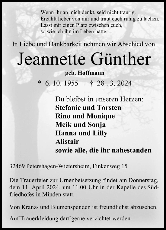 Anzeige von Jeannette Günther von 4401