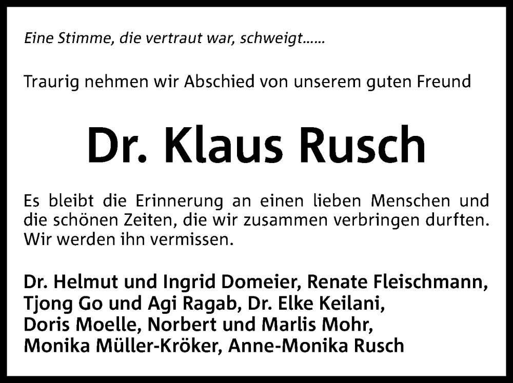  Traueranzeige für Klaus Rusch vom 20.04.2024 aus 4401
