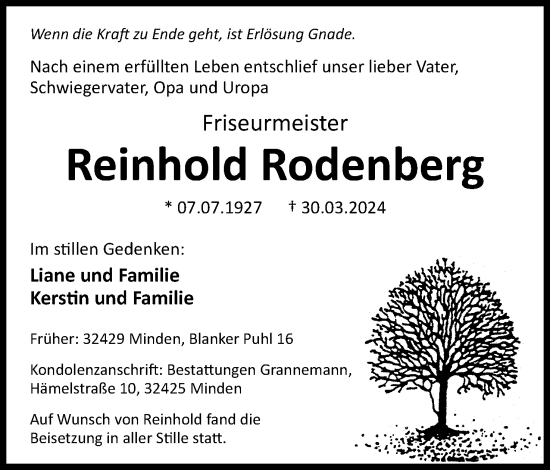 Anzeige von Reinhold Rodenberg von 4401