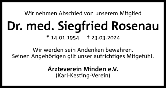 Anzeige von Siegfried Rosenau von 4401