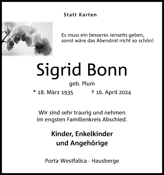 Anzeige von Sigrid Bonn von 4401