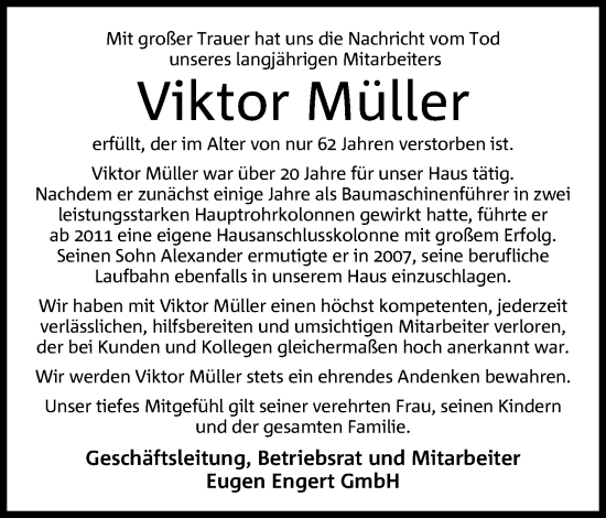 Anzeige von Viktor Müller von 4401