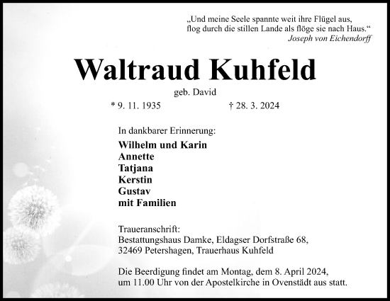 Anzeige von Waltraud Kuhfeld von 4401