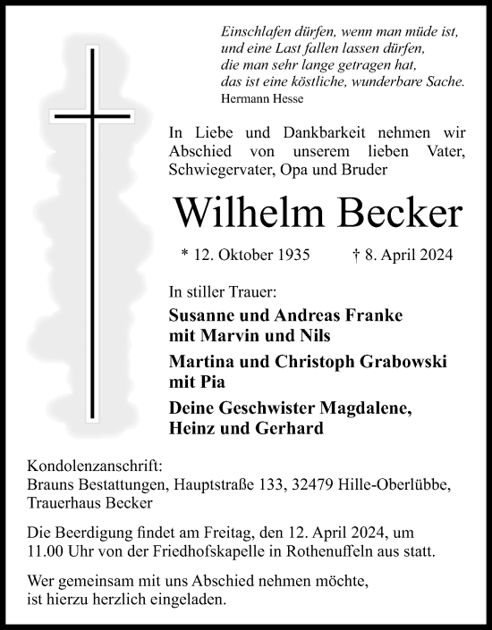 Anzeige von Wilhelm Becker von 4401