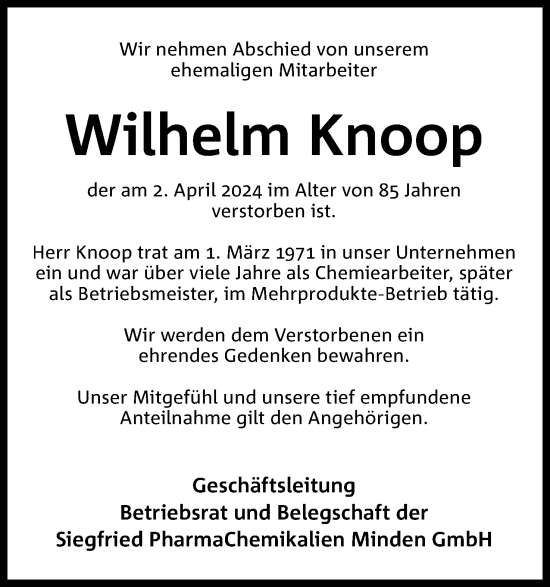 Anzeige von Wilhelm Knoop von 4401