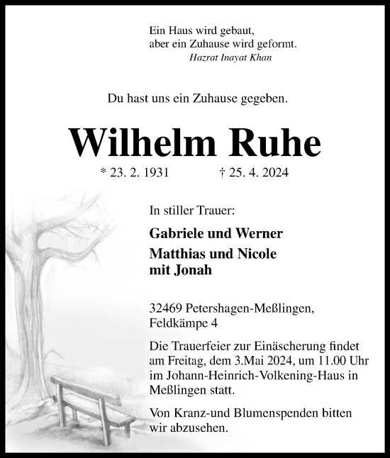Anzeige von Wilhelm Ruhe von 4401