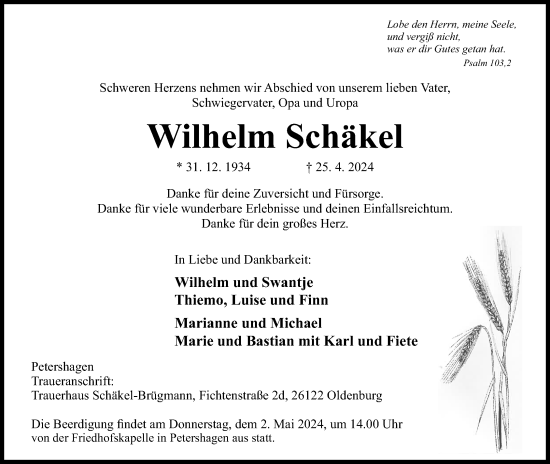 Anzeige von Wilhelm Schäkel von 4401