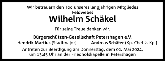 Anzeige von Wilhelm Schäkel von 4401