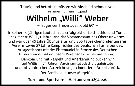 Anzeige von Wilhelm  Weber von 4401