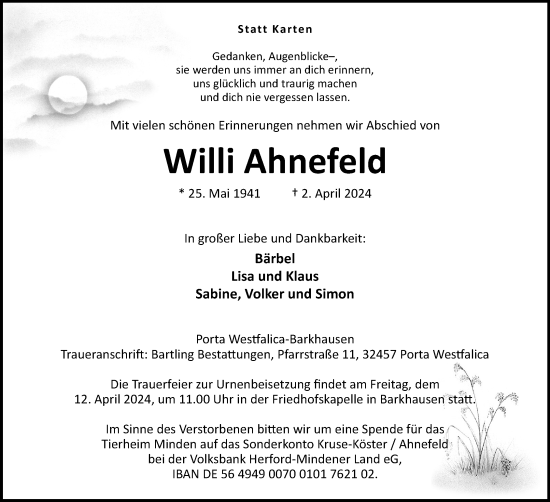Anzeige von Willi Ahnefeld von 4401