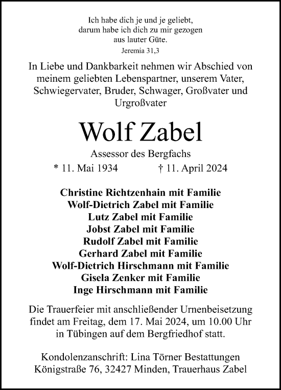 Anzeige von Wolf Zabel von 4401