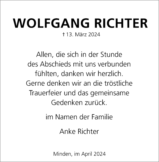 Anzeige von Wolfgang Richter von 4401