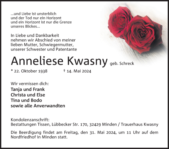 Anzeige von Anneliese Kwasny von 4401