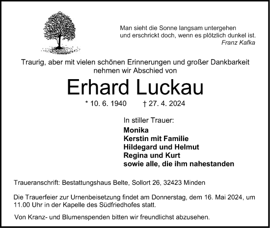 Anzeige von Erhard Luckau von 4401