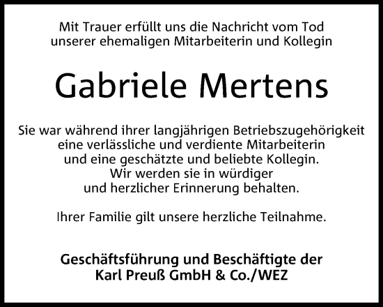 Anzeige von Gabriele Mertens von 4401