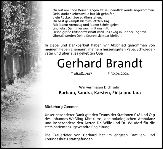 Anzeige von Gerhard Brandt von 4401