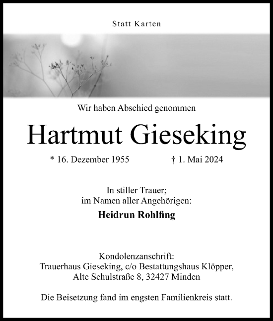 Anzeige von Hartmut Gieseking von 4401