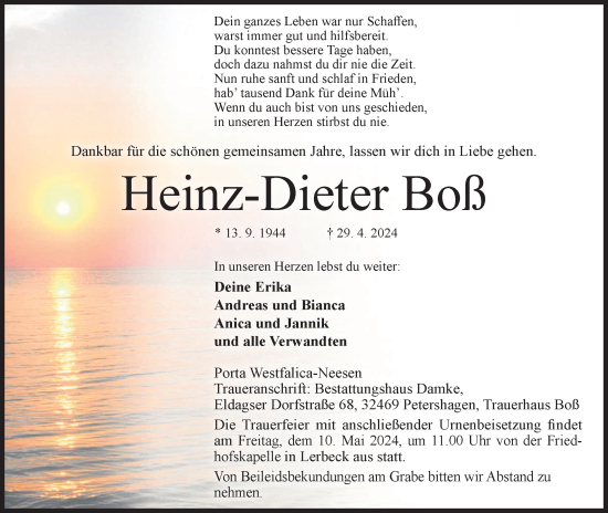 Anzeige von Heinz-Dieter Boß von 4401
