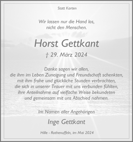 Anzeige von Horst Gettkant von 4401