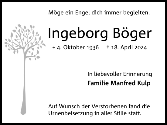 Anzeige von Ingeborg Böger von 4401