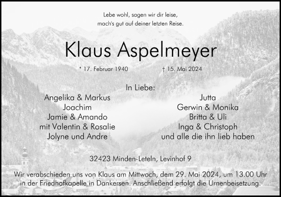 Anzeige von Klaus Aspelmeyer von 4401