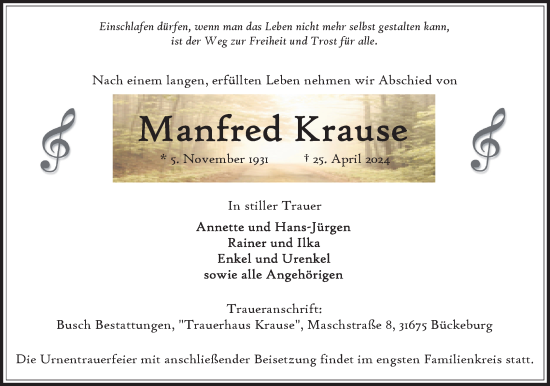 Anzeige von Manfred Krause von 4401